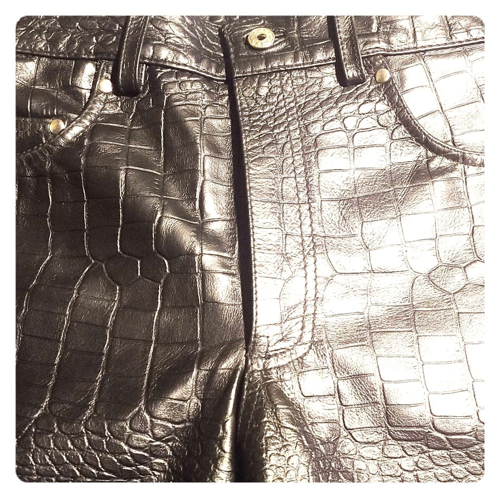 100% Genuine Crocodile Black  Leather  Pants